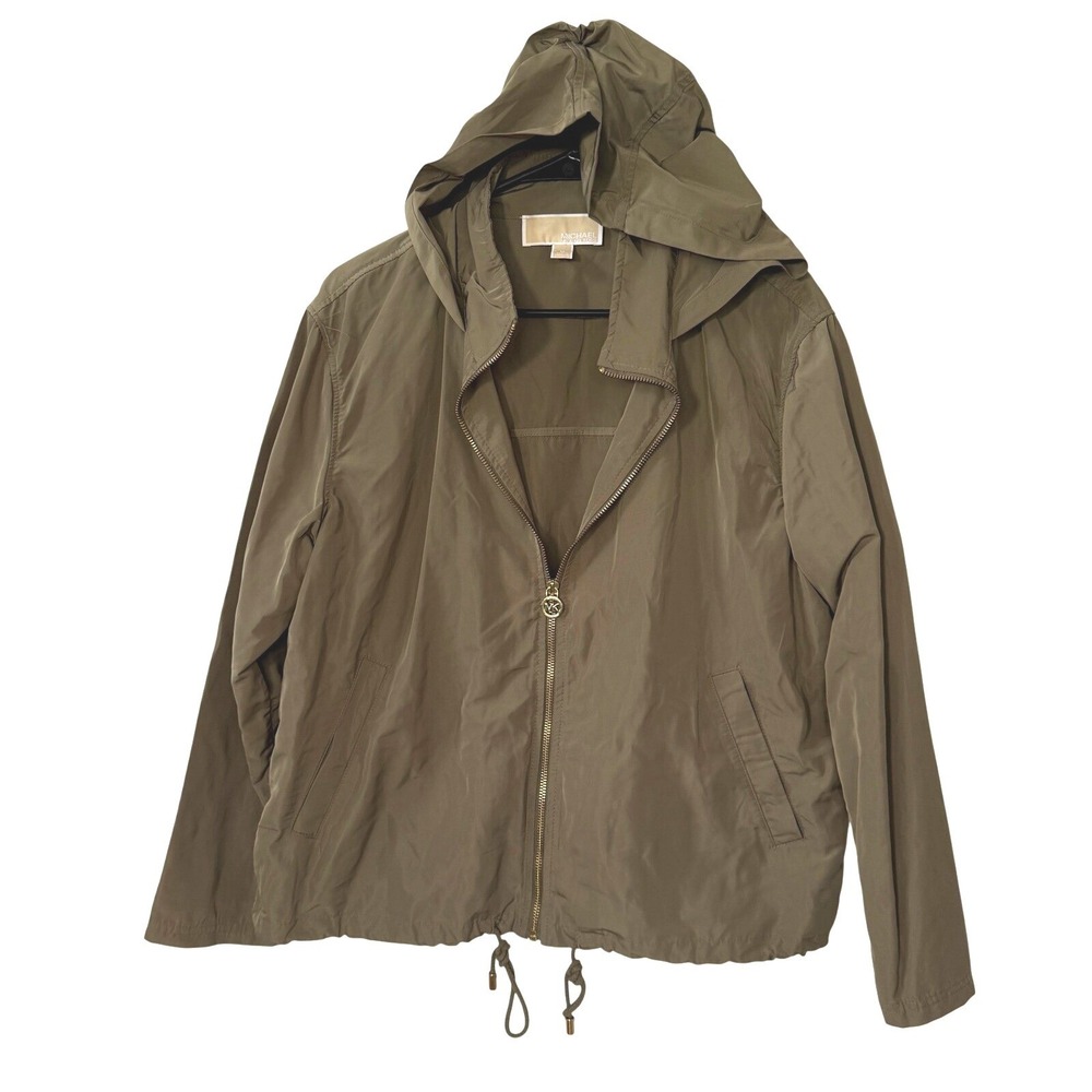 Michael Kors Hooded Anorak Jacket Olive Green Nylon Women Medium